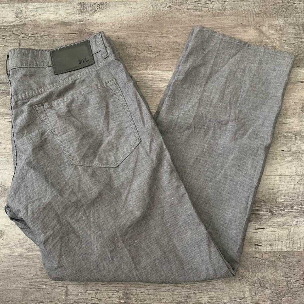 BOSS Hugo Boss Pants Mens 34x30 Gray Lightweight 5-Pocket Chino Cotton/Linen
